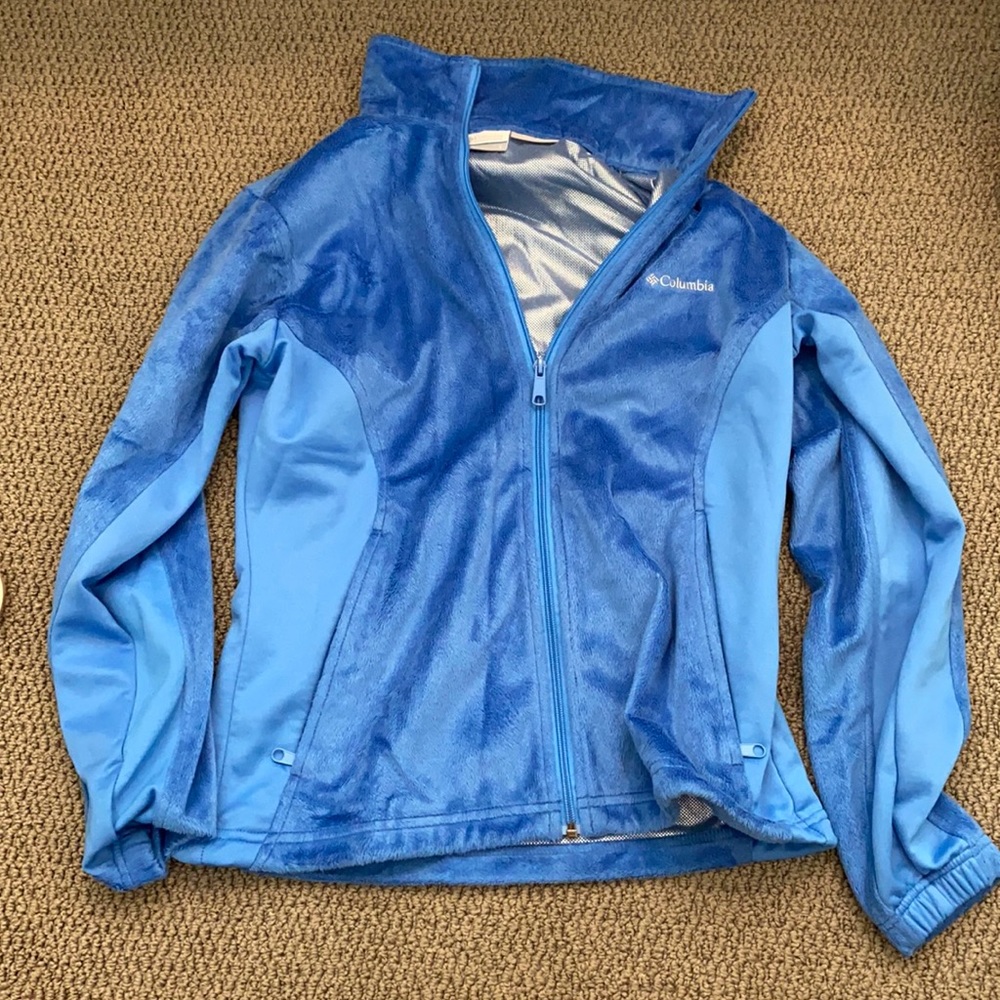 Columbia blue light weight fuzzy full zip jacket